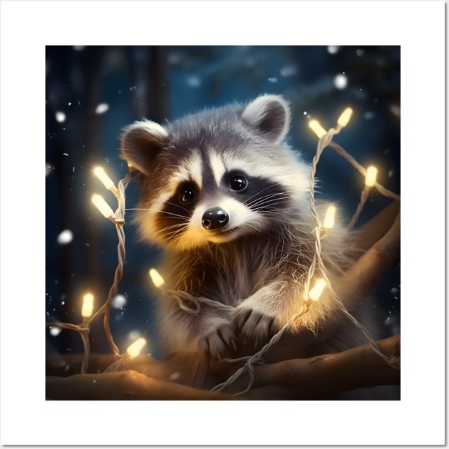 Raccoon Christmas lights Wall Art by beangeerie